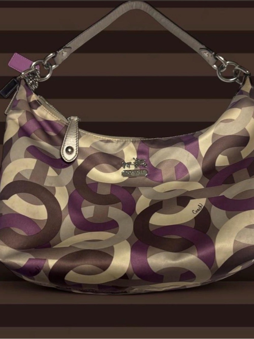 Coach Hobo Shoulder Bag in Purple and Taupe